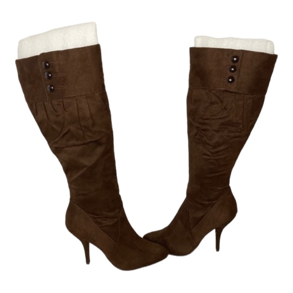 PIERRE DUMAS “Elvis 1” Chocolate Brown Suede High Heel Pointed Toe Tall Boots,8M - Picture 5 of 13